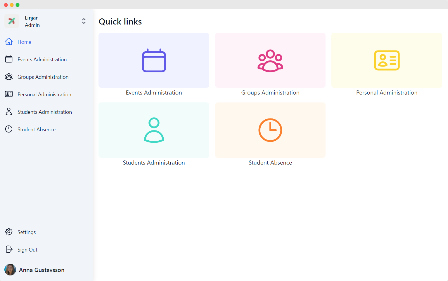 Admin home page.
